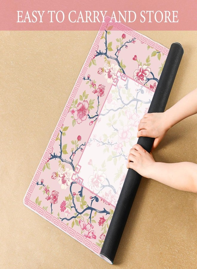 Sonwyoung Chinoiserie Mahjong Mat with 1 Carrying Bag 31.5" x 31.5" Pink and White Rubber Anti Slip and Noise Reduction Multi Purpose Game Table Cover for Mahjong, Card, Board Tile Games - Image 5